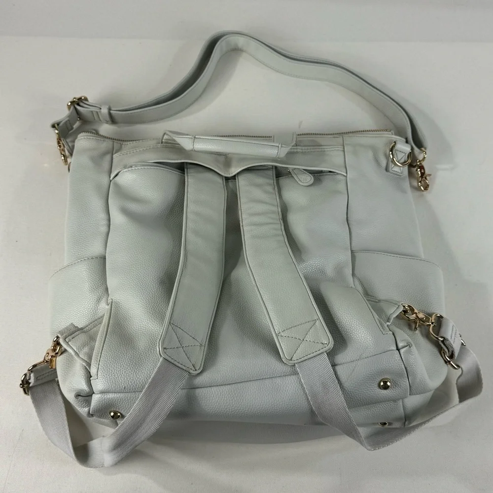 Lily Jade Caroline Convertible Vegan Leather Tote Diaper Bag Stone & Gold